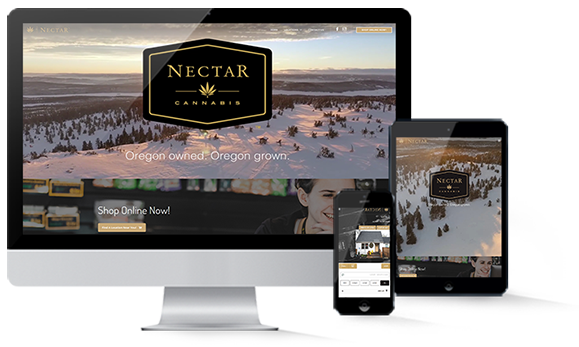 Nug Digital Marketing portfolio showcasing a responsive cannabis website design for Nectar Cannabis, displayed on